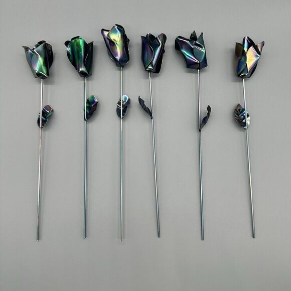 Metal Forever Rose Set Of 6 Holographic Multicolor Retro - Picture 1 of 5